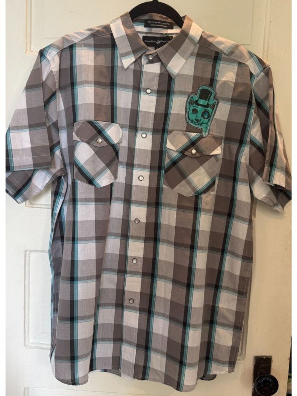 Beverly Hills Polo Club Plaid Shirt Large Custom Cat Patch Vero Birmingham Artis